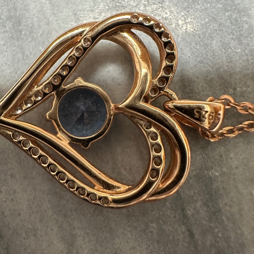 Rose Gold 925 Sterling Silver Blue Heart Necklace I Love You Always and Forever - Picture 5 of 9